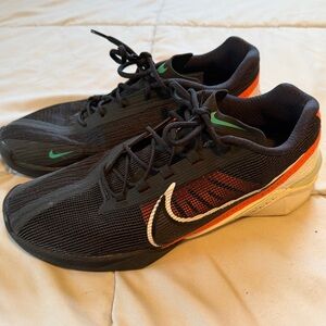 Nike Black and Orange Sneakers with Green Accents